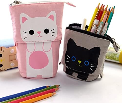 Ninria Cartoon Slatka mačka klizna olovka za olovku, veliki kapacitet Olovka za olovke, crtani slatka mačka teleskopska olovka torbica za torbu za kuhanje kućišta sa zatvaračem sa zatvaračem