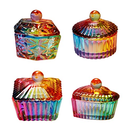 Kichvoe 4kom staklena Nail Art Dappen posuda sa poklopcem Rainbow Crystal Dappen Bowl Monomer posuda