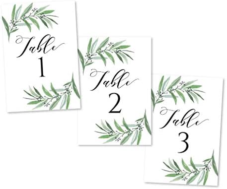 1-25 Greenery Eucalyptus Tabela broj dvostrani znakovi za svadbeni prijem, Rođendanska zabava u restoranu kaligrafija štampana numerisana kartica središnji ukras postavka stalak za višekratnu upotrebu 4x6 veličina