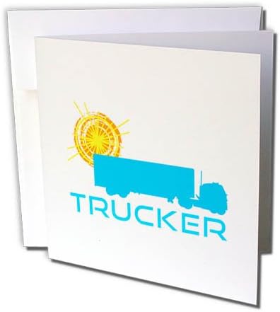 3drose kamiondžija. Sunce, Kamion Slika, Tekst Kamiondžija. Bijela pozadina-čestitka, 6 x 6 inča