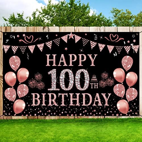 Trgowaul ukrasi za 100. rođendan za žene - Baner Pozadine za 100. rođendan od ružičastog zlata, potrepštine