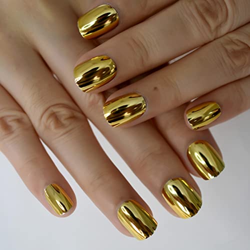 iBeautying Press na noktima-umjetni nokti u metalik zlatnoj boji | Zlatni Metal Punk kratki lažni nokti za