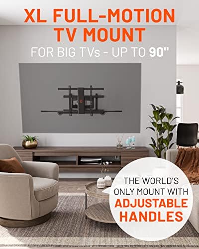 Echogear XL Full Motion TV nosač W / Ručke i u zidnom upravljanju KIT-om W / 2x AC utičnice + 2x USB-A portovi