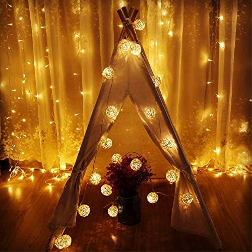 Svetiljke sa kuglicama od ratana, Goodia 13,8 stopa 40 LED toplo bijelo Vilinsko svjetlo za unutrašnju, spavaću sobu,zavjesu,terasu,travnjak,pejzaž,Vilinsku baštu,dom,vjenčanje,odmor,božićno drvce,zabavu