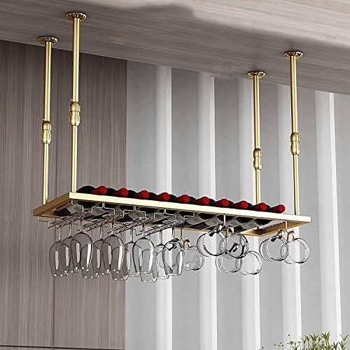 EMISOO plafonska polica stalak za vino industrijski Retro metalni viseći stalak za staklo za vino dekoracija plafona plutajuća polica sa šipkama podesive visine, za barove restorani kuhinje