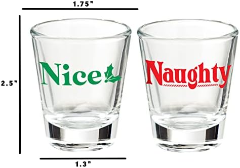 2 čokanjima-Božić Naughty & amp; Nice Novelty Glass Set-1.5 oz zelena crvena Zabava poklon umotan u kutiji-jedinstvena