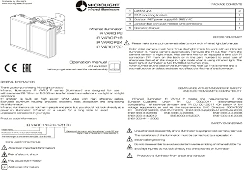 Infracrveni iluminator Microlight IR Vario P8 5.0-50 / 180 Podesivi ugao za 5,0-50 mm objektiv