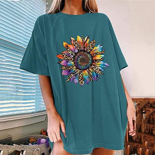 Majica Teen Girls 2023 Kratki rukav Pamuk Crewneck Suncokret cvjetna grafička majica casual bluza za žene