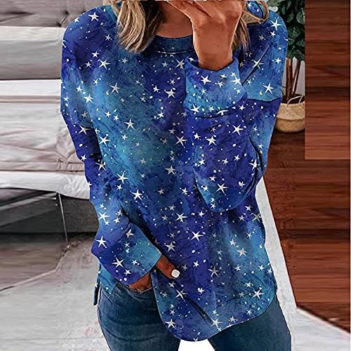 Kožna jakna, plus veličine vrhova Ženska jesena ured dugih rukava Klasična tanka vrhova Star Light udobne o-vratne bluze Žene plave boje