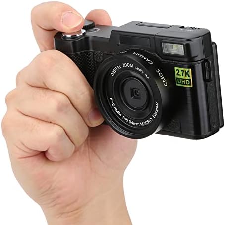 GOWENIC digitalna kamera 2.7 K 48mp kompaktna kamera visoke definicije, 3 inčni LCD ekran džepna kamera za rotaciju od 180 stepeni, USB punjiva mala digitalna kamera, Crna