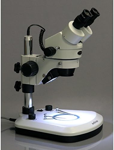 AmScope SM-1B-PL profesionalni Dvogledni Stereo Zoom mikroskop, okulari WH10x, uvećanje 7X-45x, 0,7 X-4,5 X zum objektiv, gornje i donje LED svjetlo, postolje za stub, 110V-120V