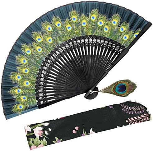 Omytea ručna sklopiva ventilator za žene paun kineski japanski orijentalni azijski stil - za vjenčanje, ples, crkva, zabavu, poklone