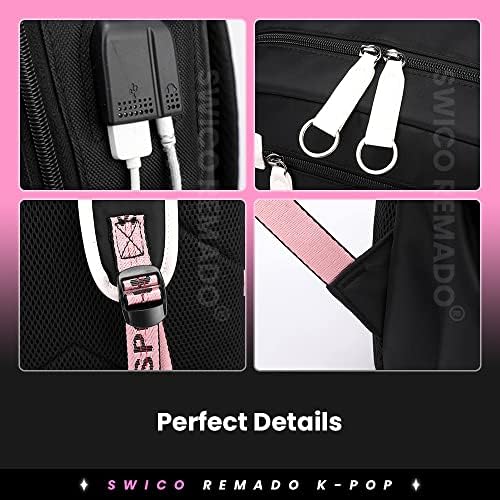 Swico Remado K-pop laptop torba za knjige s USB punjenjem i lukom za slušalice, crno-ružičasto