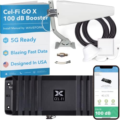 Cel-Fi GO X | 100 dB 4g/5g pojačivač signala za mobilne telefone za seoske domove i urede | Verizon, AT & T ili T-Mobile | 1 antenski komplet