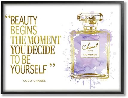 Stupell Industries Beauty Begins Designer Quote Purple Glam Perfume Bottle, dizajn Amande Greenwood, 20 x 16
