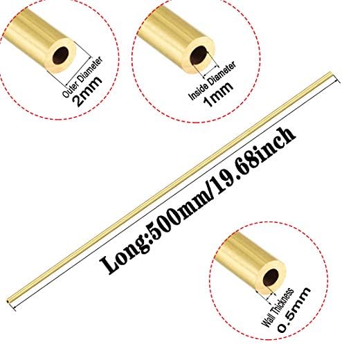 GOONSDS Metal Bakar Mesing okrugle cijevi vanjski prečnik 2mm dužina: 50cm / 19.68 Inch 4kom, Unutrašnji prečnik 1mm