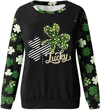 Cheekey St Patricks Dan majica Žene s dugim rukavima Irske Shamrock košulje Crewneck Lucky Clover Print Zelene