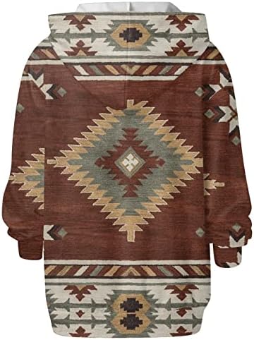 Vintage Hoodie za žene zapadno Aztec geometrijska dukserija tinejdžerka Henley vrat pulover na