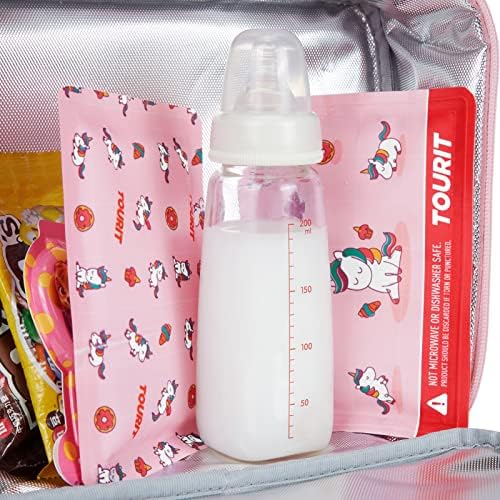 TOURIT višekratna meka Dječija ledena pakovanja za kutiju za ručak torbe za ručak i hladnjak, bez BPA, tanka i održava hranu hladnom duga, Super slatka pakovanja leda, laka za čišćenje (2 pakovanja Pink Unicorn)