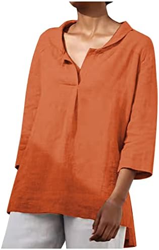 Ženski vrhovi pamučna posteljina ljetna majica Vintage Sakrij trbuh tuniku visokog ruba za blube na ležernom rubu