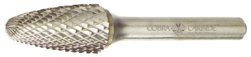 Cobra Carbide 10699 Micro Grain Solid Carbide Burr, Jednostruki rez, oblik E SE-41, 1/8 prečnik drške, 1/8 prečnik glave, 7/32 dužina rezanja
