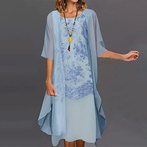 Haljina struka za žene, ženski povremeni modni ispis O-izrez srednje dužine dvije komadne set haljine