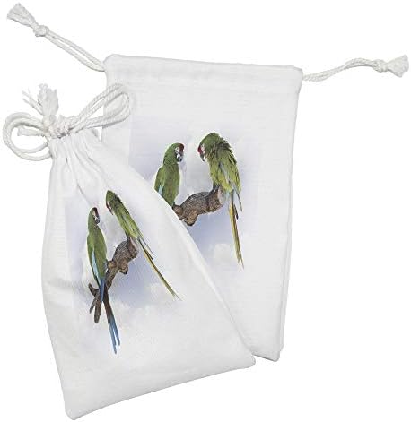AMBESONNE PARROT TOUCH TOUCH set od 2, 2 papagaj Maca na grani koji priča ptice pametna stvorenja prirode, male torbe za vuču za toaletne potrepštine, 9 x 6, zeleno bijelo smeđe boje