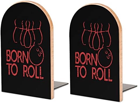 Bowling Bron to Roll Painting Wood Bookend dekorativni Neklizajući kraj knjige 1 par 7x5 inča