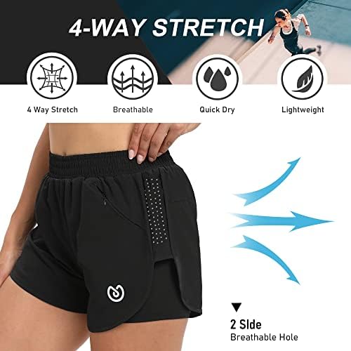 MSDC kratke hlače za trčanje za žene brzo sušenje, ženske kratke hlače Athletic sa podlogom,lagane kratke hlače za teretanu s aktivnim treningom s džepom s patentnim zatvaračem-