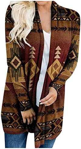 Nokmopo ženski zimski kaput ženski božićni dugi rukav s prednjim kardiganom od tiskane gornje lagane jakne