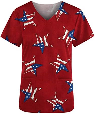 Kratki rukav Vneck Američka prugasta zvijezda grafički rad piling uniforma bluza Tshirt za djevojčice
