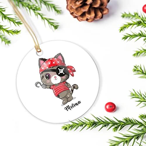 Personalizirani Ornament, prilagodite ime divno gusarski mačji Ornament, Dizajnirajte svoj poklon za mačke ljubimac Kitty Lover, prilagođeni Ornament za ukrašavanje na božićnim praznicima Nova godina vjenčanje
