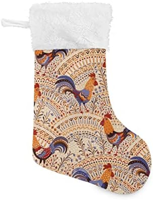 Slatki roosters cvjetni etnički uzorak 2pcs Božićne čarape Bijela plišana manžetna Mercerizirane baršunaste obiteljske praznike Velike čarape Djeca Xmas Decorations