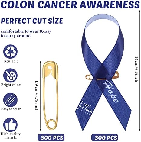 300 kom plave satenske trake za podizanje svijesti sa sigurnosnim iglama svijest o raku debelog crijeva