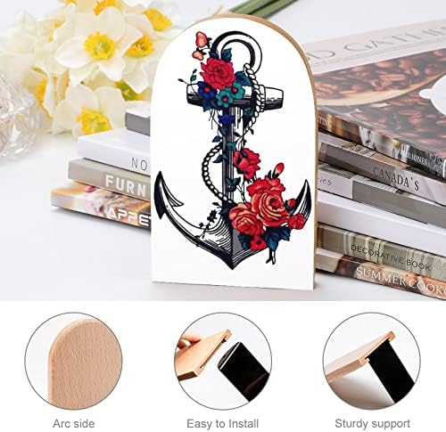 Flower Anchor Bookends dekorativni Print drveni krajevi knjiga za pakovanje polica od 1 para