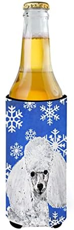 Caroline's SC9773Muk Bijele igračke pudlice Zimske snježne pahulje Ultra Hugger za tanke limenke, može li hladnjak rukav zagrliti rukav za piće za piće Izoliran napitak za piće