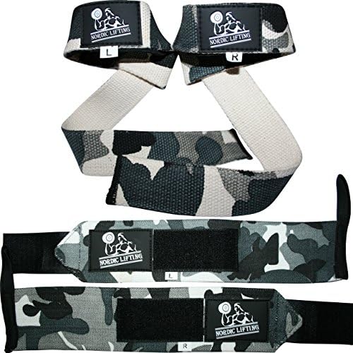 Wrist Wraps & trake za podizanje Bundle-Camo Grey Bundle sa kineziologija traka 2p-crna bež