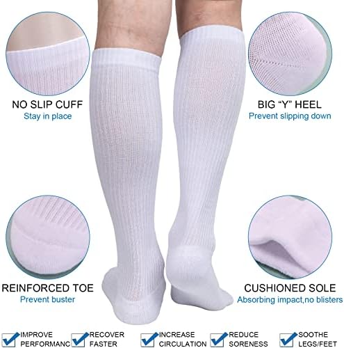 Athlemo 4Poirs pamučne čarape za kompresiju za muškarce i ženske cirkulaciju 8-15mmhg koljena High Socks9-11 bijela
