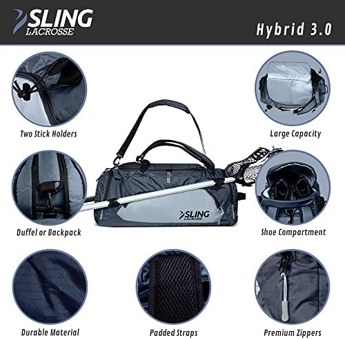 Slica LACROSSE torba - Hybrid 3.0 2022 Verzija - Koristite kao ruksak ili vrećicu za duffel - držite 2 štapa i sav svoj laks prijenos - 40l kapacitet, sive