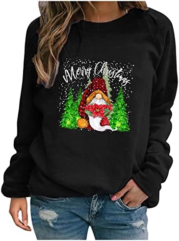 Ženske božićne rupe košulje dugih rukava smiješno Santa Gnome Grafički dukseri za odmor casual crewneck pulover