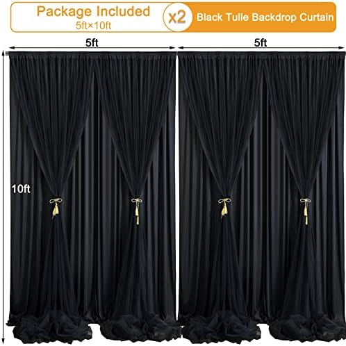 10ft×10ft Crne zavjese u pozadini tila za zabave 2 ploče 5ft×10ft dvoslojna crna pozadina od tila zavjese