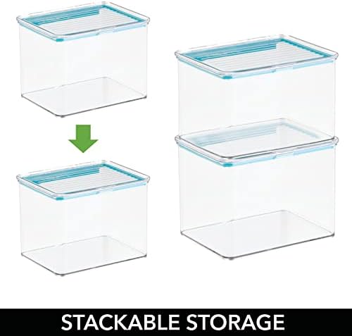Mdesign Hermetic Stackable kuhinjska ostava ormar za skladištenje hrane kontejner-priloženi poklopac sa šarkama - kompaktna kanta za ostavu, frižider, zamrzivač - bez BPA, sef za hranu - drži 2 litre - 4 pakovanja-prozirno