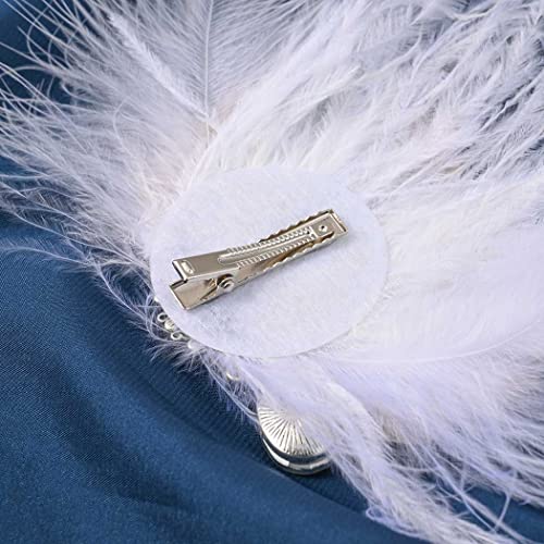 Gortin 1920s headpiece Flapper Hair Clip White Great Gatsby Feather Headpiece Crystal Bride Wedding Hair Pin Gold Rhiestone Head Band Roaring 20s Prom Party Hair Accessories For Women and Girls
