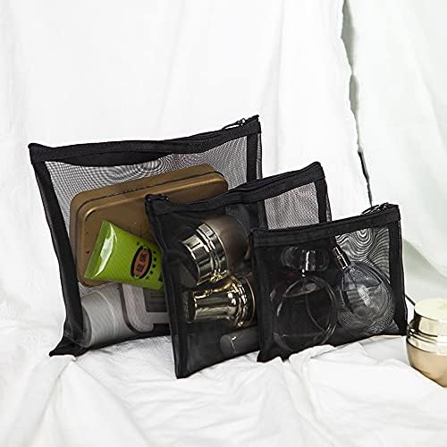Crna mreža kozmetička torba sa 3 komada set patentnih patentnih patentnih patentnih zatvarača kozmetičke mrežne torbe Putna kozmetička torba za skladištenje teretana uredski dodaci
