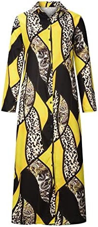 Retro ženska majica haljina, jeseni ležerni leopard tisak maxi haljina dugih rukava s dugim rukavima na dugi haljini