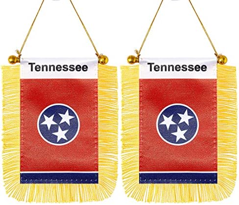 CENTENDO 2 Pack American US Tennessee Flag za viseća zastava, Mini USA Tennessee State Car zastava sa polete za usisavanje utora za usisavanje redova retrovizor
