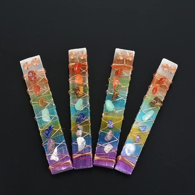 Crystals Chelling Cleaning CHAKRA ručno izrađeni selenite Stick zamotano sa 7 prekrasnih nepravilnih