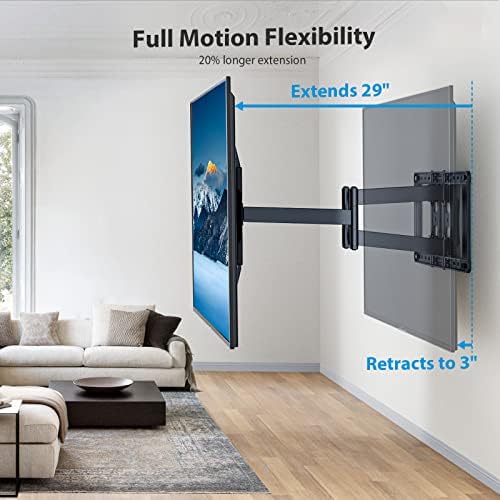 Pipishell Full Motion TV zidni montiranje PIXF3 za televizore od 40-90 inča, Max VESA 800x600 sadrži do 132 funti, TV nosač za zid FITS Većina 26-60 inčnih televizora drži se do 88 kilograma od strane pipistell