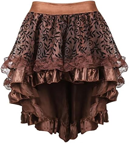 Ženske gotičke suknje Visoka niska ruffle Sheer čipkani čipka mini suknja plus veličina viktorijanska kratka suknja retro cosplay suknja