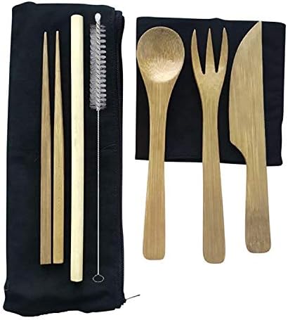 Set bambusovog srebrnog posuđa-set pribora za jelo set posuđa Set posuđa - kašika, viljuška, štapići za jelo, slamka, set noža-savršeno za tanjire & amp; Organizator ladica za kuhinjske potrepštine-pobijedite sav plastični srebrni pribor-crni